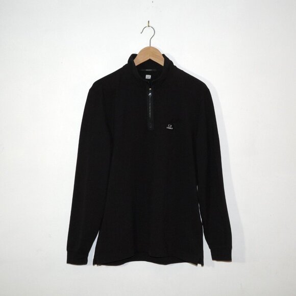 C.P. Company 1/4 Quarter Zip Long Sleeve Polo Shirt Mens Large Black - Picture 1 of 10